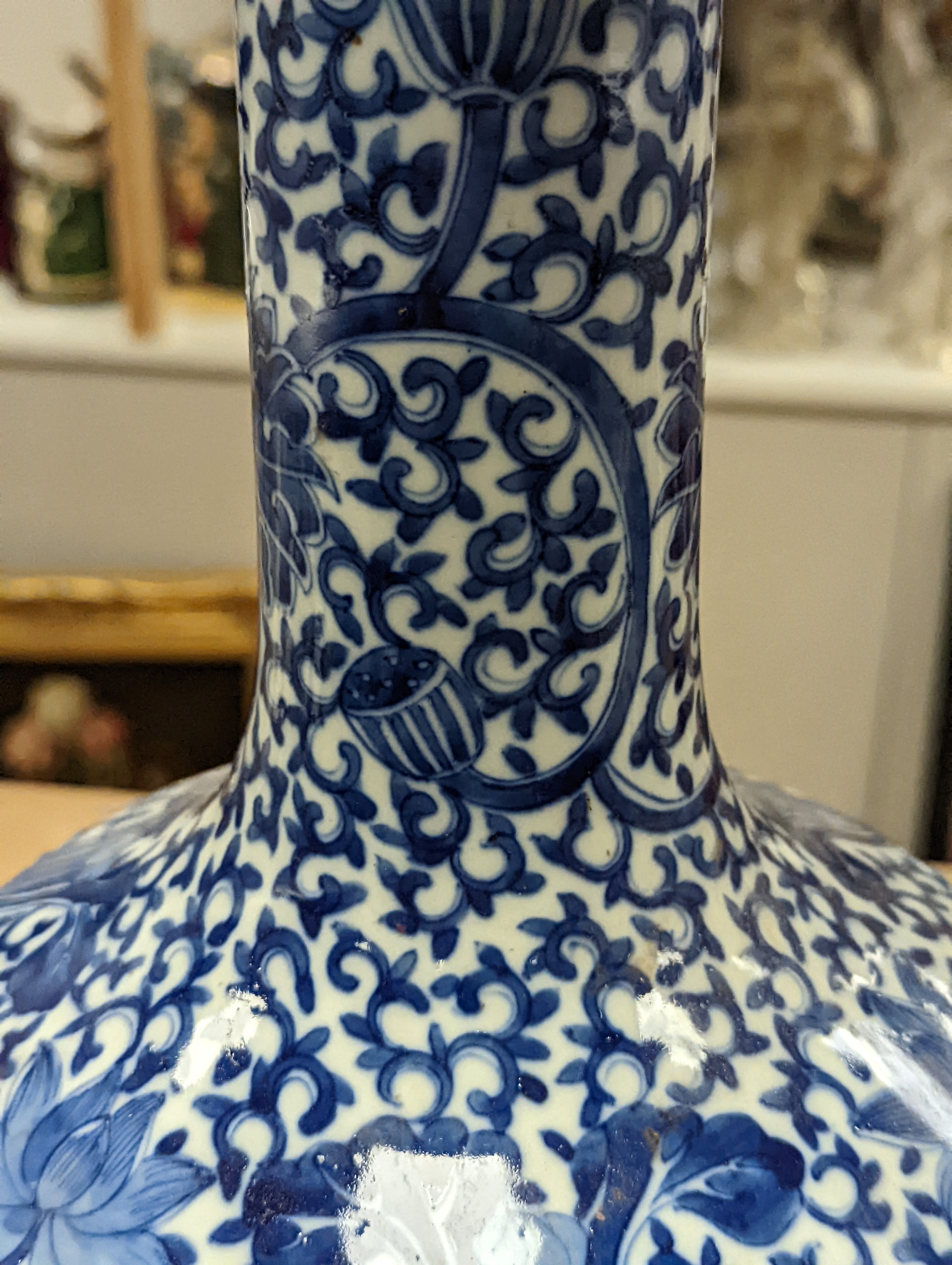 A Chinese blue and white bottle vase, 36cm